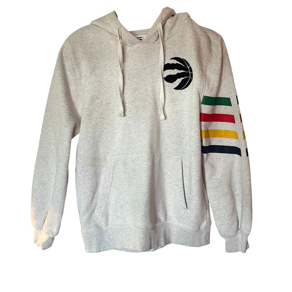 Toronto Raptors Hudson Bay Hoodie Pullover Gray and Striped SZ S